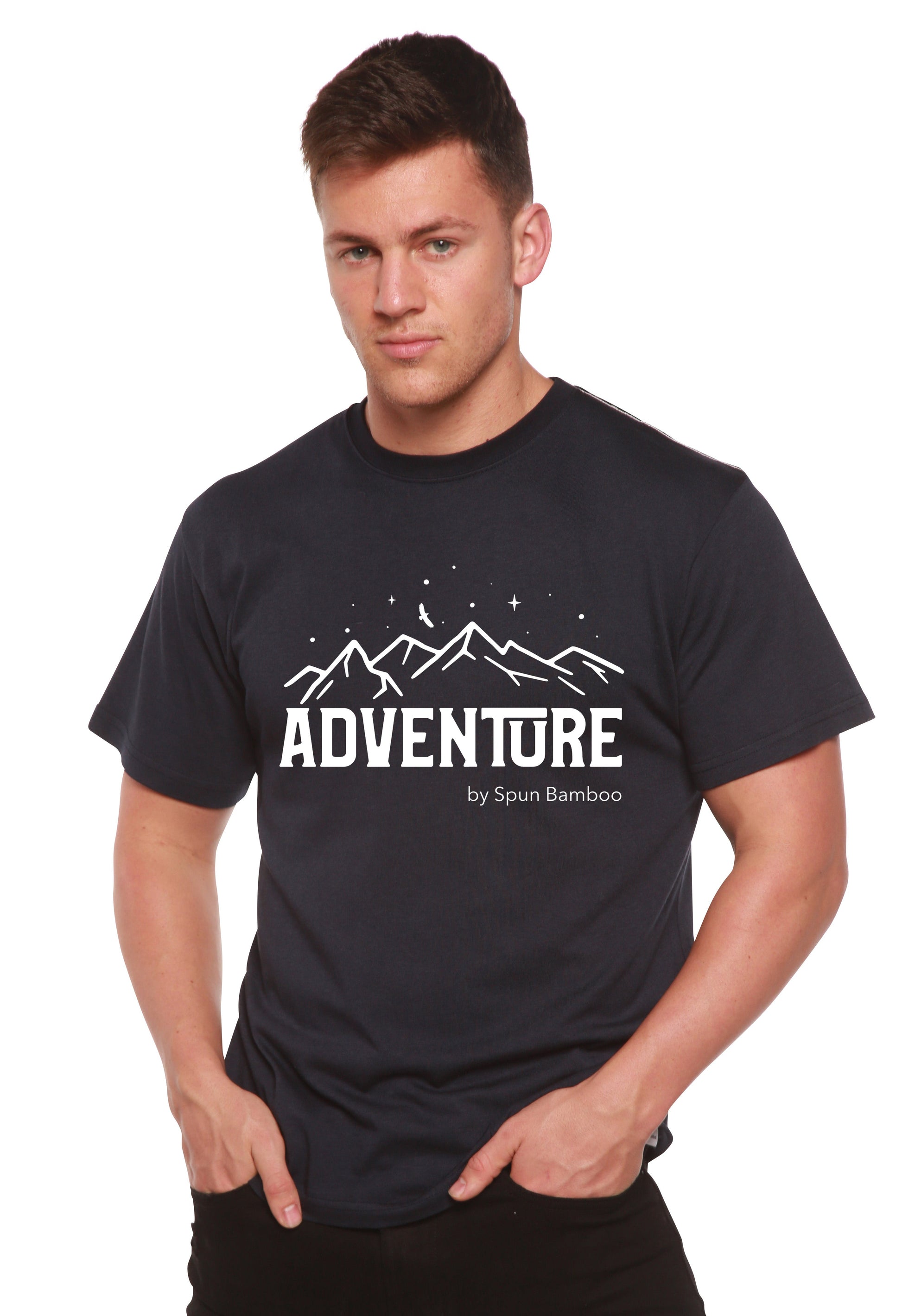 Adventure printed men's T-shirt with mountain graphic bamboo viscose blend by Spun Bamboo on Tampa Home & Garden Store
