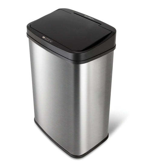 Bote de basura de cocina de acero inoxidable negro de 13 galones con tapa con sensor de movimiento