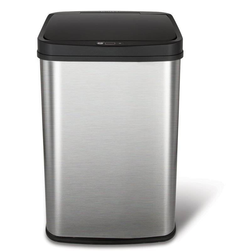 Bote de basura de cocina de acero inoxidable negro de 13 galones con tapa con sensor de movimiento