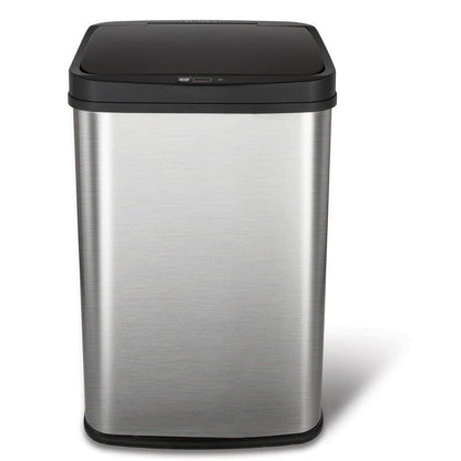 Bote de basura de cocina de acero inoxidable negro de 13 galones con tapa con sensor de movimiento