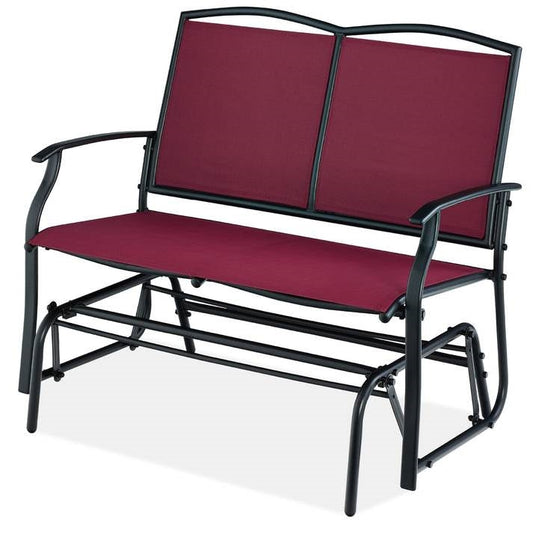 2 Seat Mesh Patio Loveseat Swing Glider Rocker with Armrests in Burgundy Red - Tampa Home & Garden Store