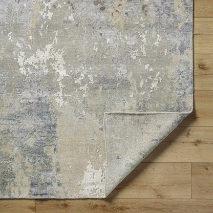 Bued Handmade Wool-Blend Rug by Boutique Rugs, neutral gray beige abstract pattern on wood floor on Tampa Home & Garden Store