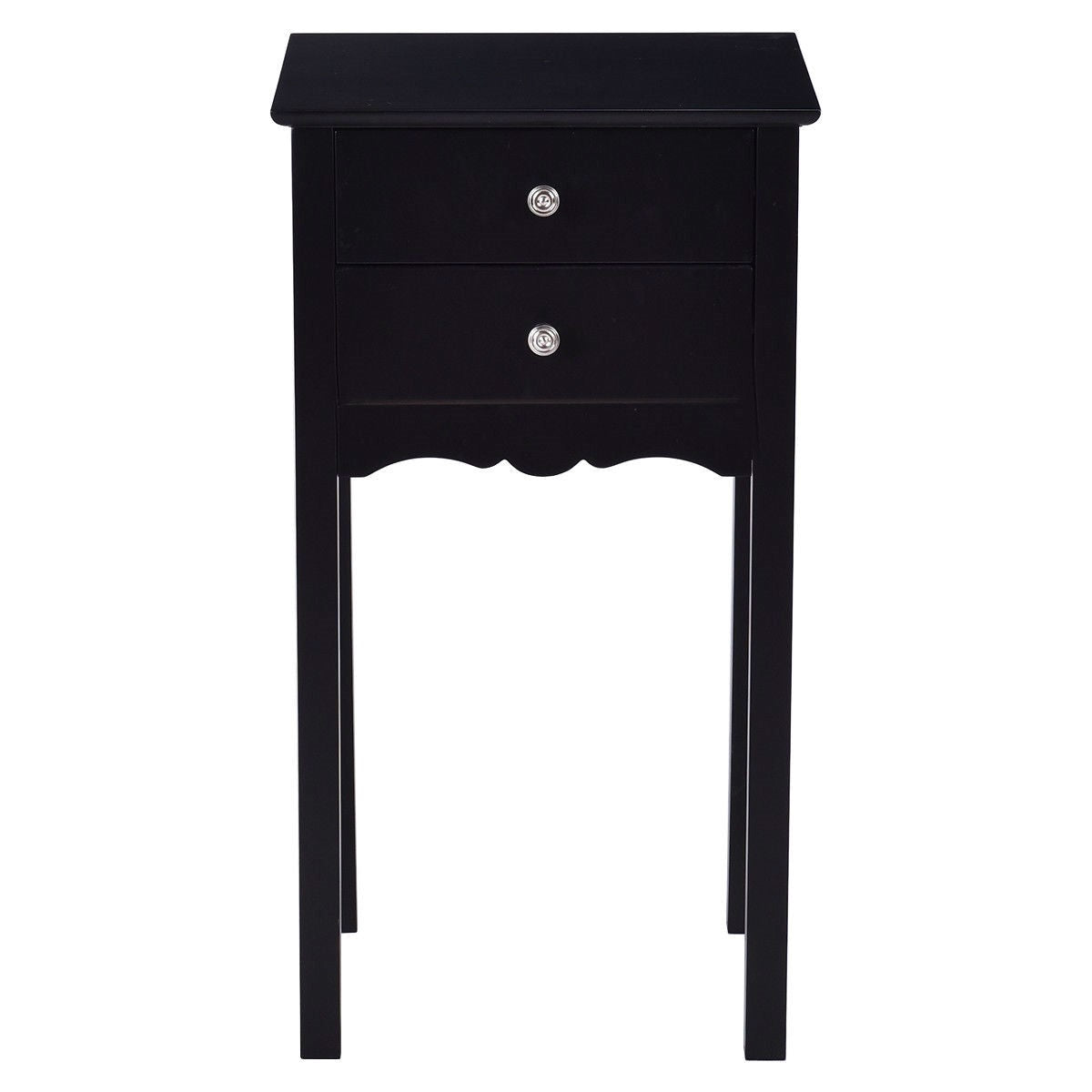 Elegante mesa auxiliar/de noche de 2 cajones en acabado de madera negra