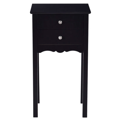 Elegante mesa auxiliar/de noche de 2 cajones en acabado de madera negra
