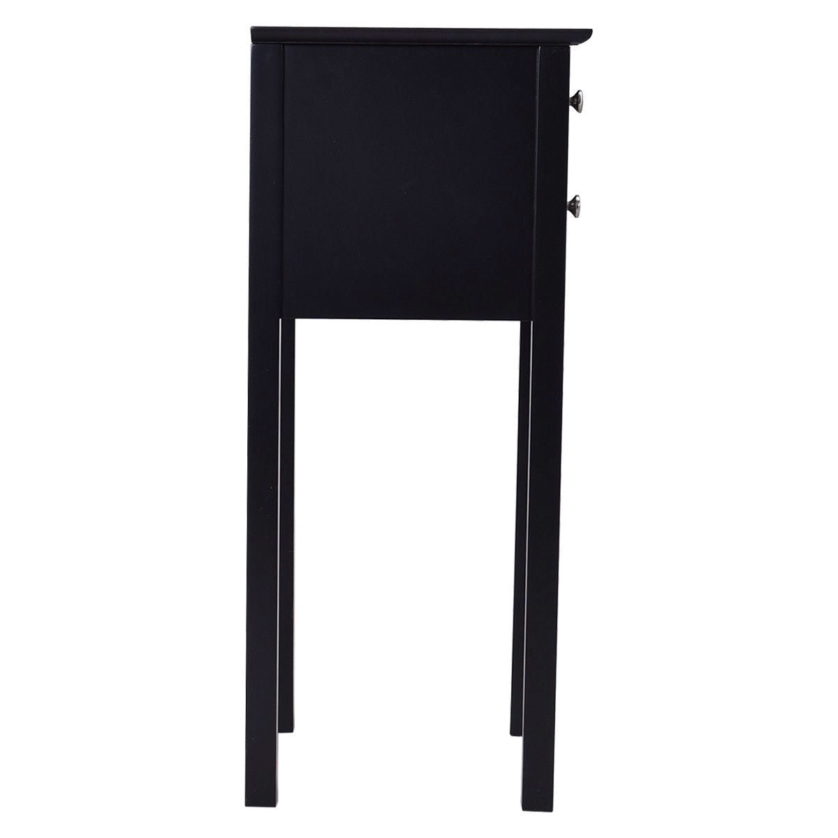 Elegante mesa auxiliar/de noche de 2 cajones en acabado de madera negra