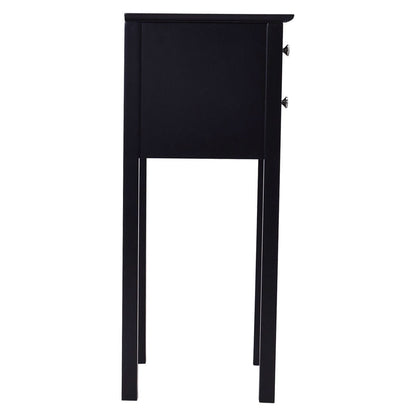 Elegante mesa auxiliar/de noche de 2 cajones en acabado de madera negra