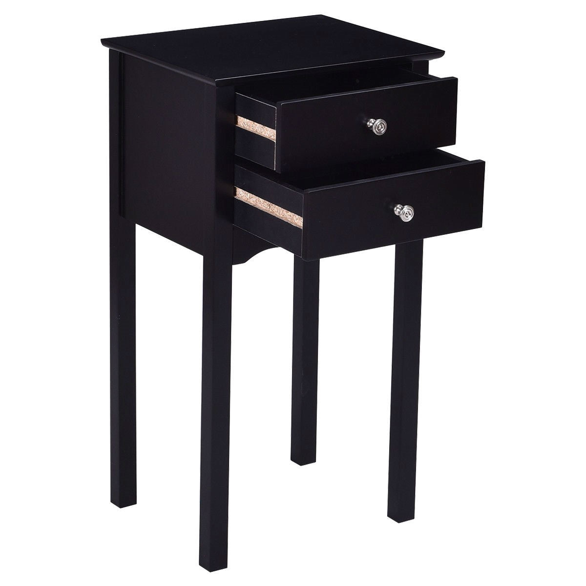 Elegante mesa auxiliar/de noche de 2 cajones en acabado de madera negra