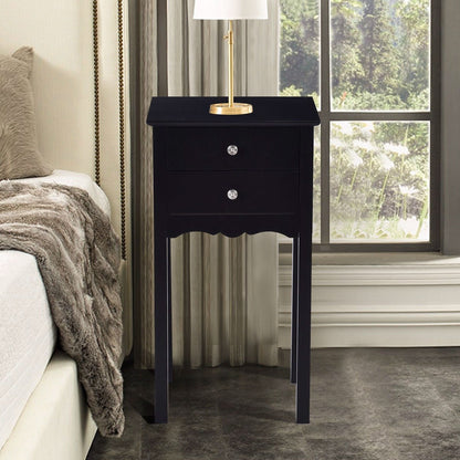 Elegante mesa auxiliar/de noche de 2 cajones en acabado de madera negra