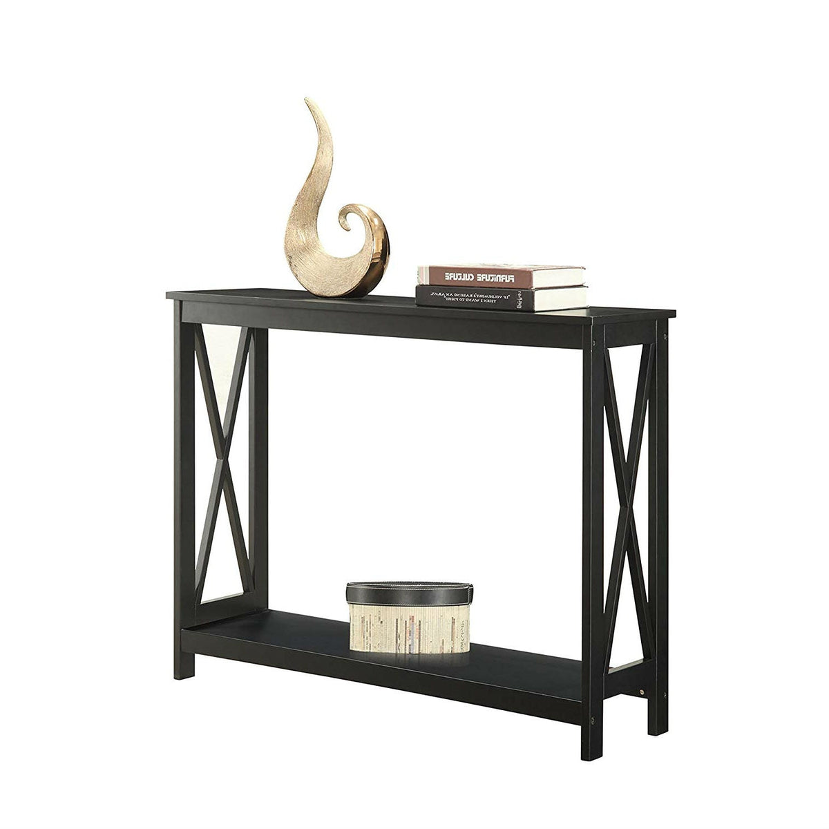 Black wood console sofa table by HomePacific with bottom storage shelf on Tampa Home & Garden Store