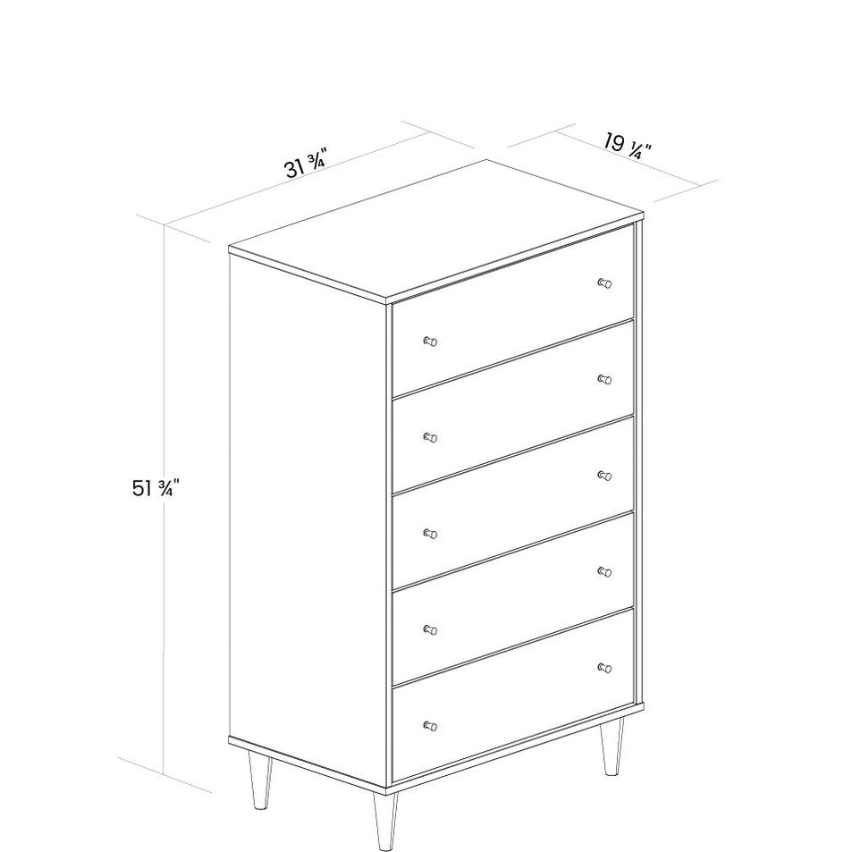 Farmhouse Rustic Walnut 5-Drawer Chest by HomePacific with mid-century tapered legs on Tampa Home & Garden Store