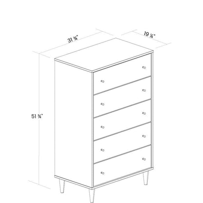 Farmhouse Rustic Walnut 5-Drawer Chest by HomePacific with mid-century tapered legs on Tampa Home & Garden Store