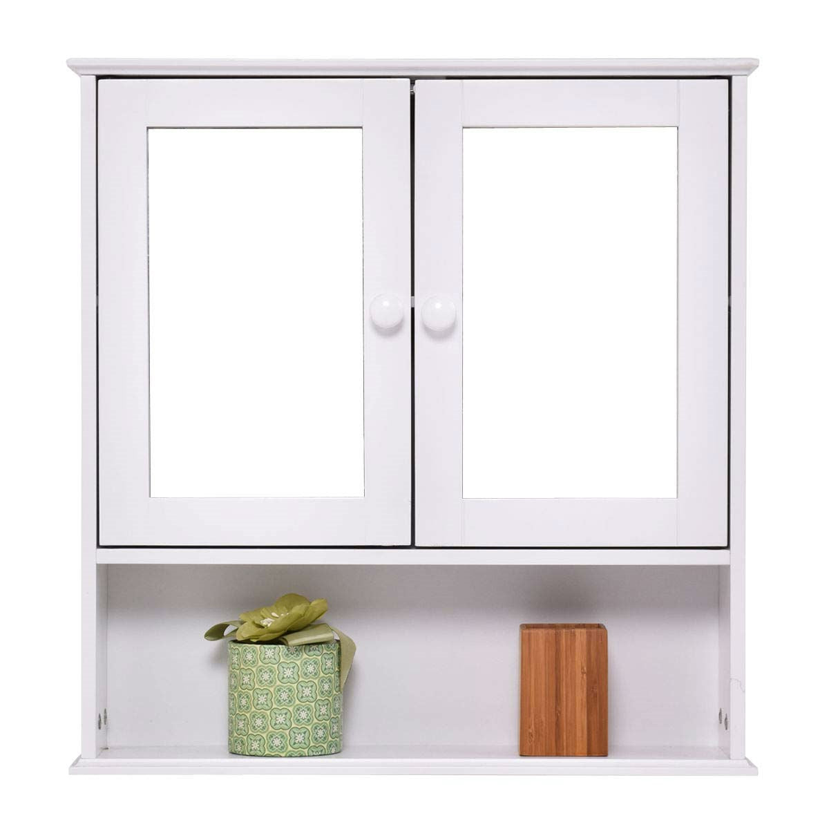 Armario de pared simple para baño con espejo en acabado de madera blanca de 23 x 22 pulgadas