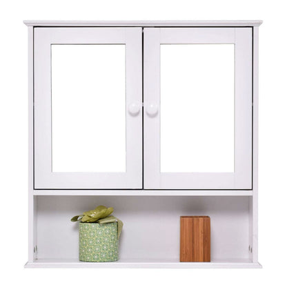 Armario de pared simple para baño con espejo en acabado de madera blanca de 23 x 22 pulgadas