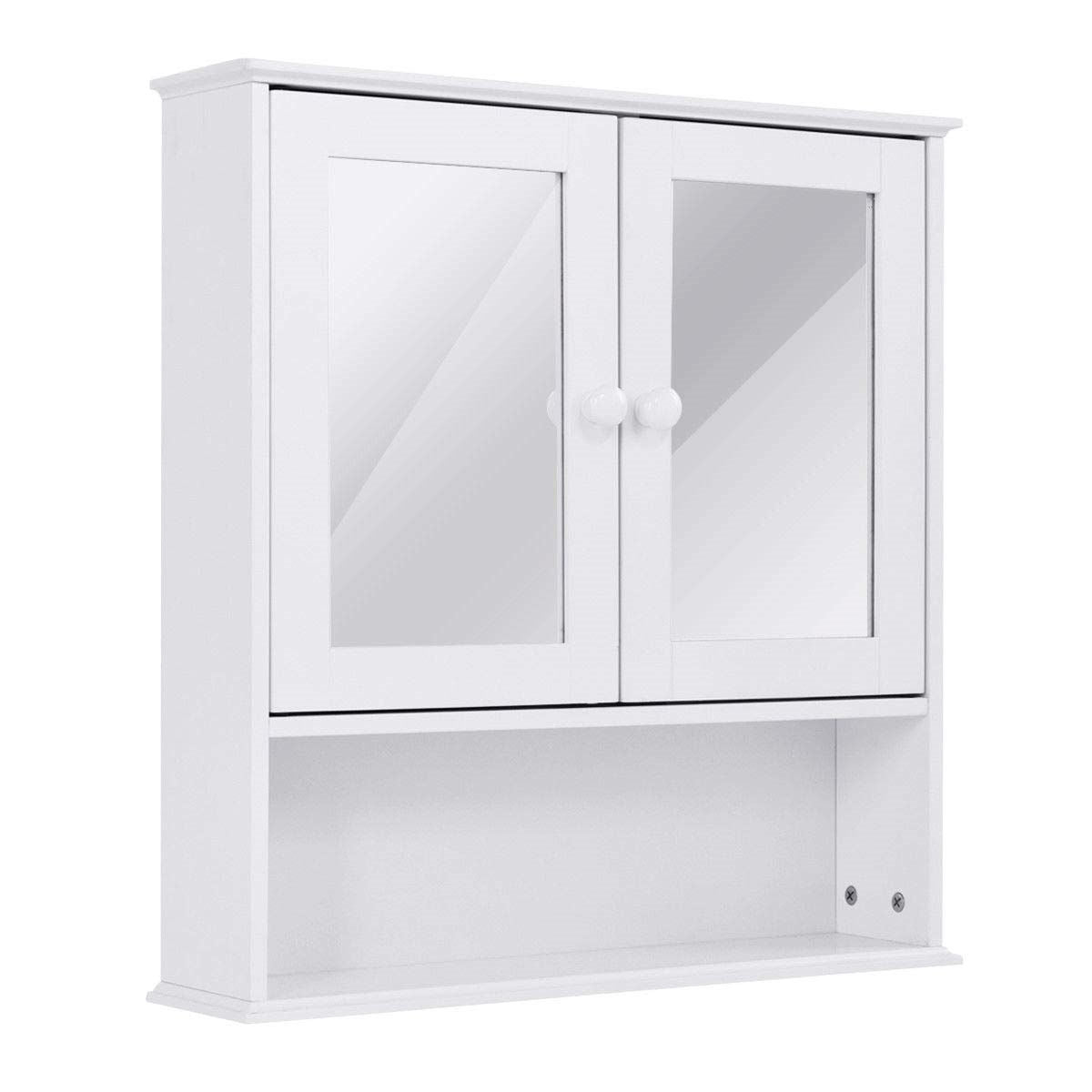 Armario de pared simple para baño con espejo en acabado de madera blanca de 23 x 22 pulgadas