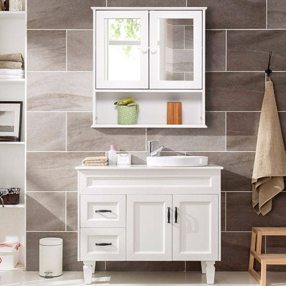Armario de pared simple para baño con espejo en acabado de madera blanca de 23 x 22 pulgadas