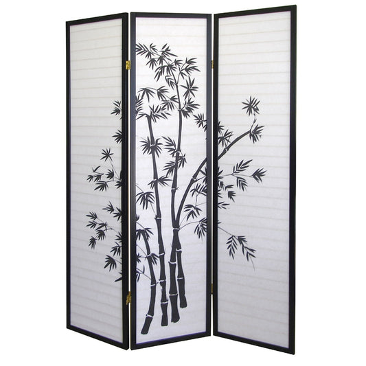 3-Panel Room Divider Privacy Screen with Bamboo Design Black White - Tampa Home & Garden Store