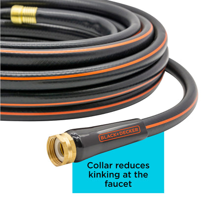 Medium duty garden hose 50 ft black 4-ply with orange stripe brass fittings Black+Decker on Tampa Home & Garden Store