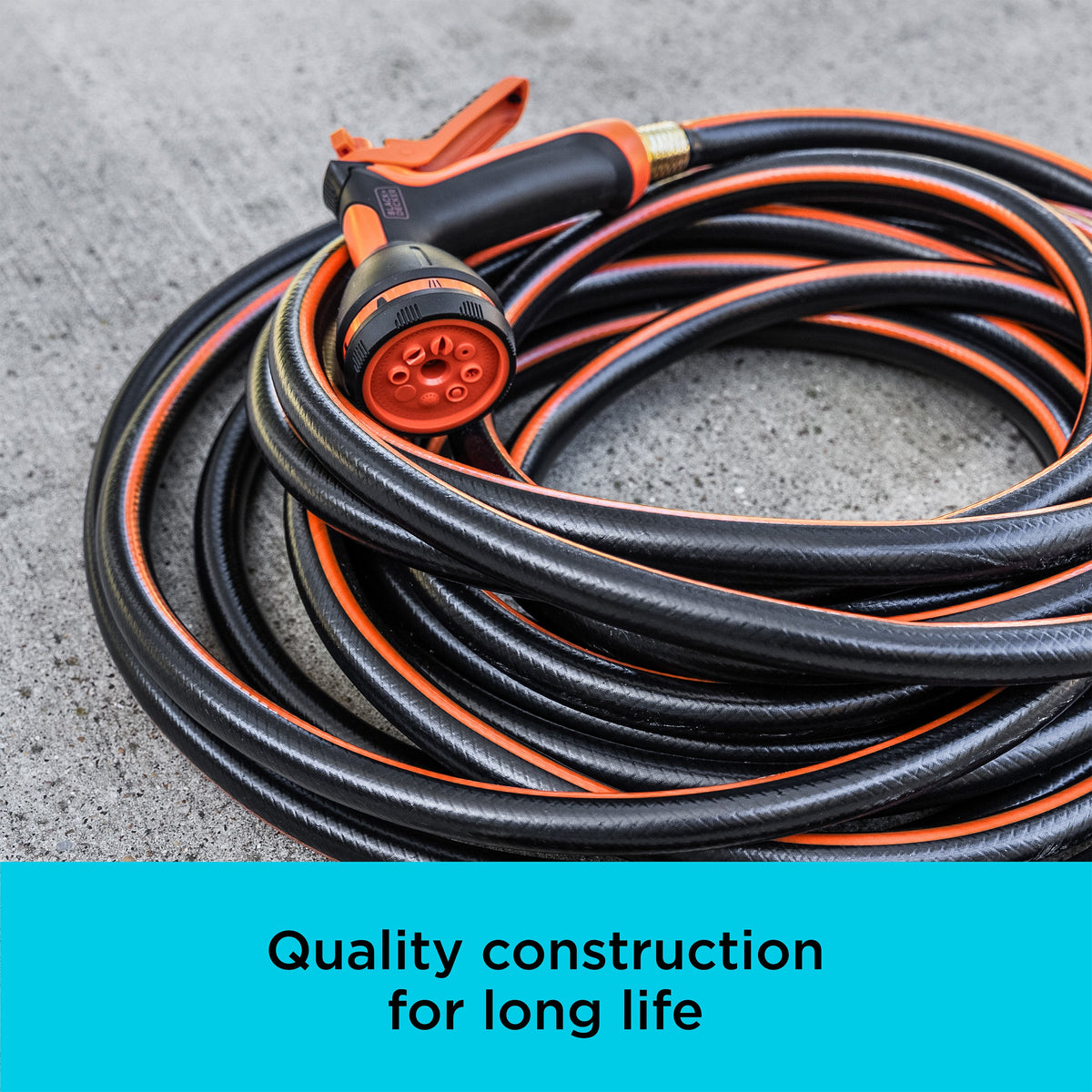 Orbit Irrigation medium duty garden hose 50 ft with 4-ply construction and brass fittings black and orange on Tampa Home & Garden Store