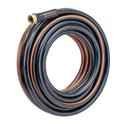 Medium duty garden hose 50 ft black 4-ply with brass fitting and Black+Decker connector on Tampa Home & Garden Store