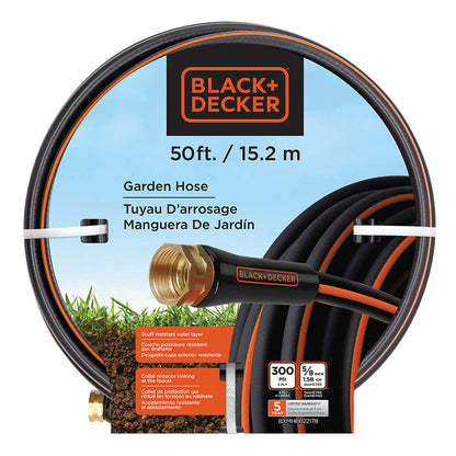 Garden hose 50 ft Black+Decker, 4-ply brass fittings, black/orange on Tampa Home & Garden Store