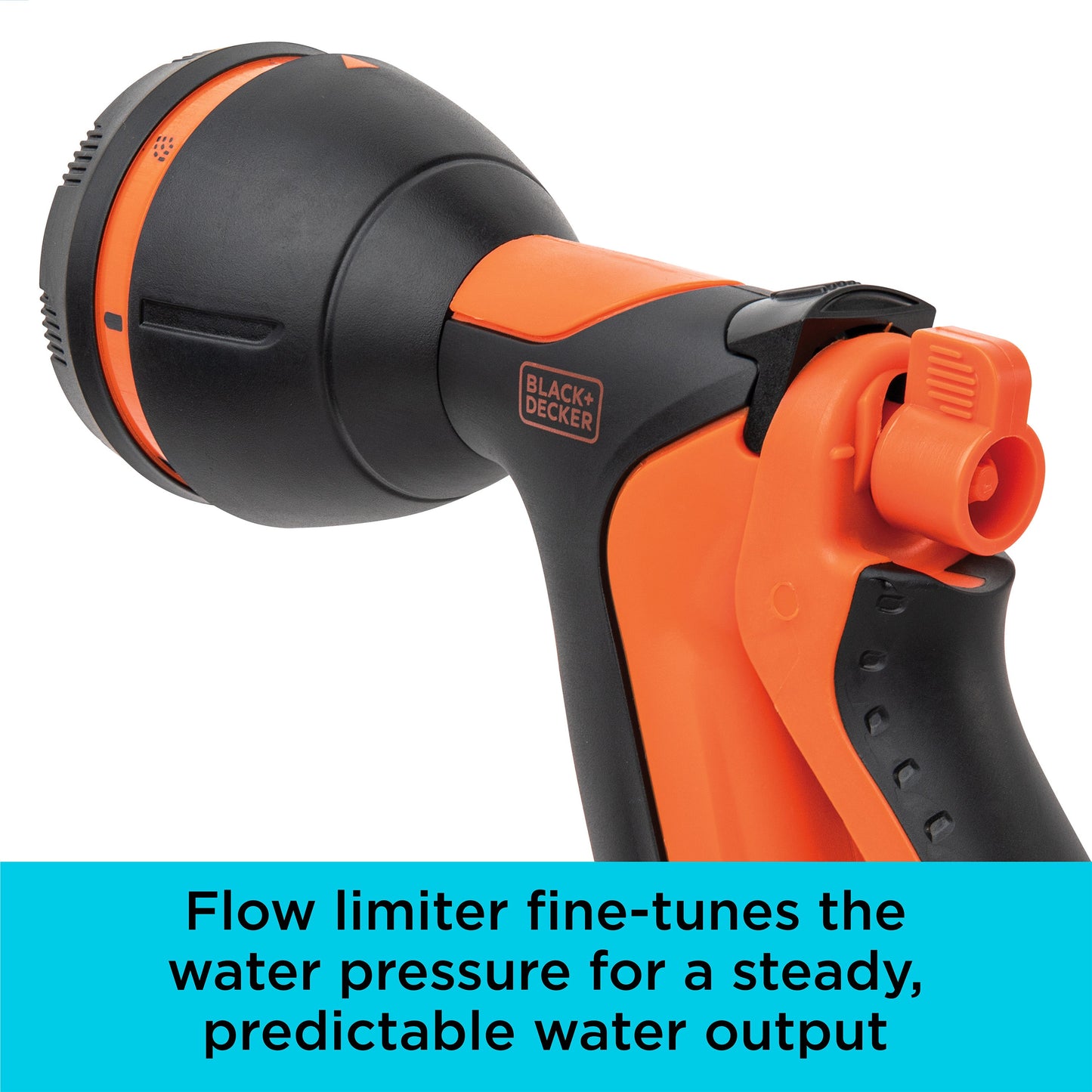 B+D 8-Pattern Nozzle BXWNBB57390 hose end black body with orange accents Black+Decker on Tampa Home & Garden Store