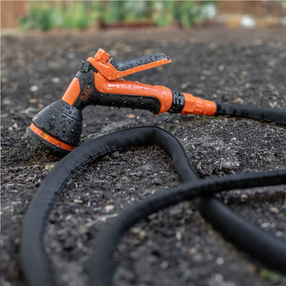 B+D 8-Pattern Nozzle BXWNBB57390 hose end spray nozzle orange/black with Black+Decker logo on Tampa Home & Garden Store