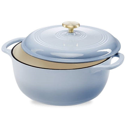 Horno holandés de hierro fundido esmaltado azul claro de 6 cuartos de galón, utensilio de cocina