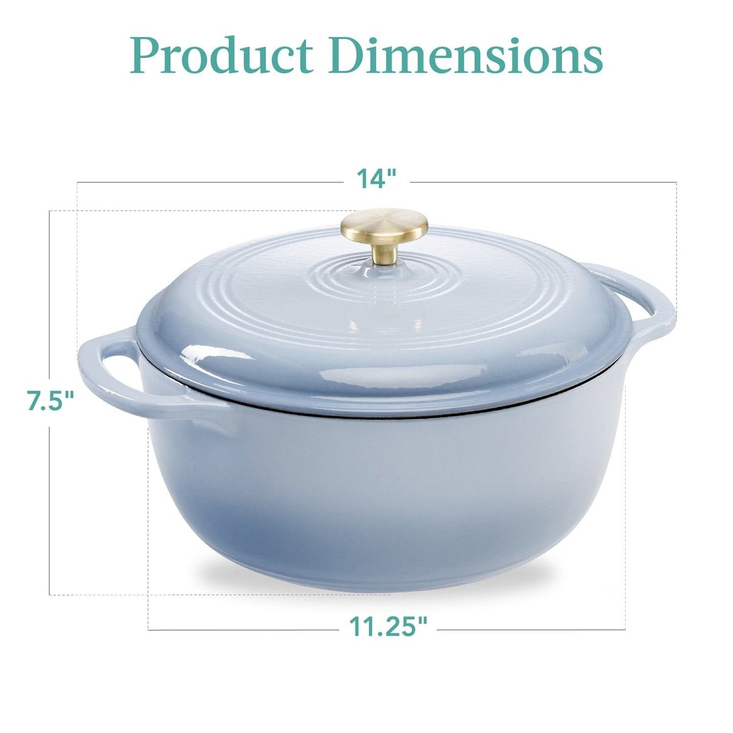 Horno holandés de hierro fundido esmaltado azul claro de 6 cuartos de galón, utensilio de cocina