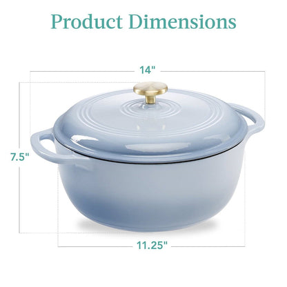 Horno holandés de hierro fundido esmaltado azul claro de 6 cuartos de galón, utensilio de cocina