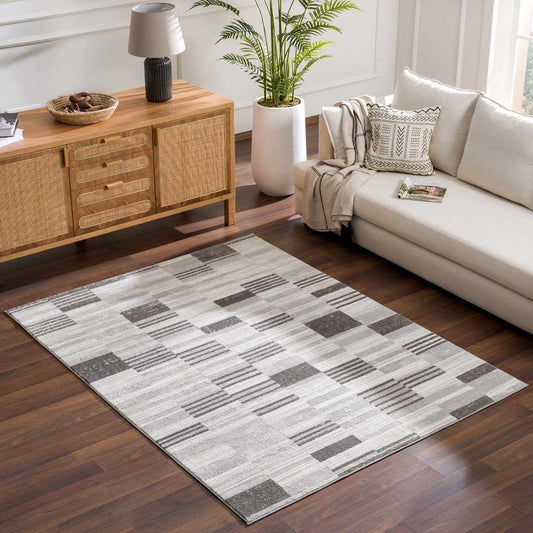 Bronka Broken-Striped Area Rug by Boutique Rugs in gray geometric blocks on Tampa Home & Garden Store