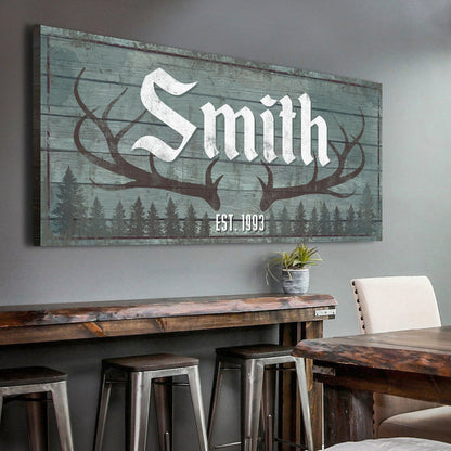 RUSTIC FAMILY ANTLER LP1 canvas sign with teal wood backdrop Tailored Canvases on Tampa Home & Garden Store