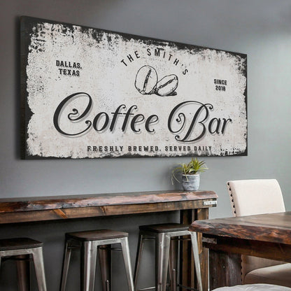 Coffee Bar IV canvas sign with distressed beige background by Tailored Canvases on Tampa Home & Garden Store