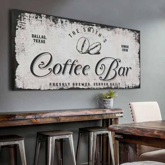 Coffee Bar IV canvas sign with distressed beige background by Tailored Canvases on Tampa Home & Garden Store