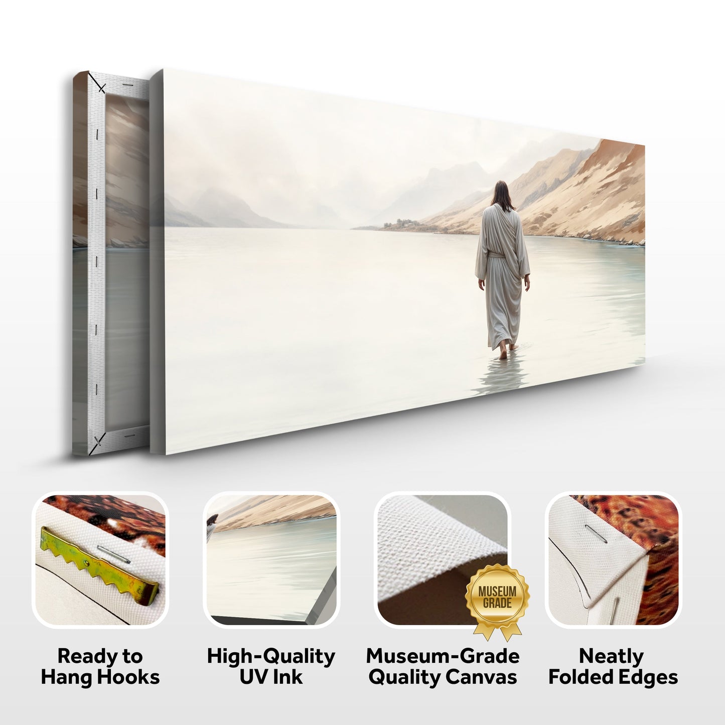 Walking on Water Faith Wall Art XI canvas by Tailored Canvases figure by lake and mountains on Tampa Home & Garden Store