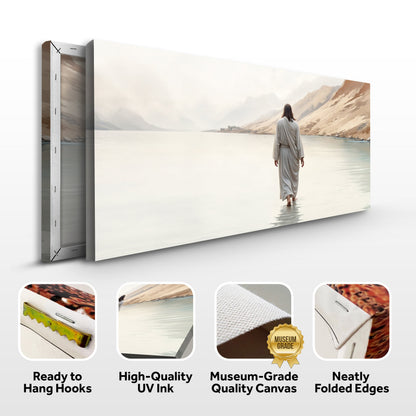 Walking on Water Faith Wall Art XI canvas by Tailored Canvases figure by lake and mountains on Tampa Home & Garden Store