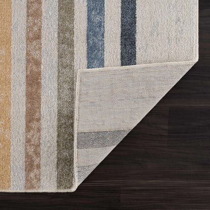 Giza Washable Area Rug multicolor striped pattern in gold tan olive and blue by Boutique Rugs on Tampa Home & Garden Store