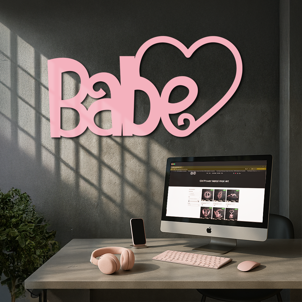 Babe Heart Silhouette Metal Wall Art – Modern Typography Design - KAFGP045 - Tampa Home & Garden Store