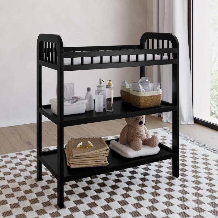 Baby Changing Table in Black Wood Finish with Safety Rail and Changing Pad - Tampa Home & Garden Store