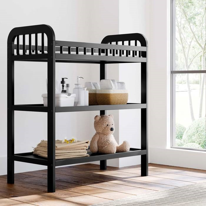 Baby Changing Table in Black Wood Finish with Safety Rail and Changing Pad - Tampa Home & Garden Store