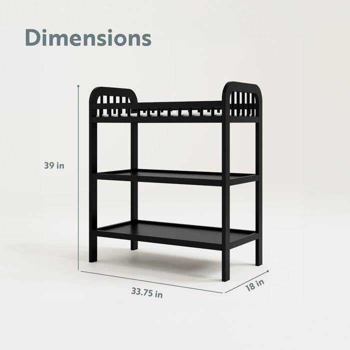 Baby Changing Table in Black Wood Finish with Safety Rail and Changing Pad - Tampa Home & Garden Store