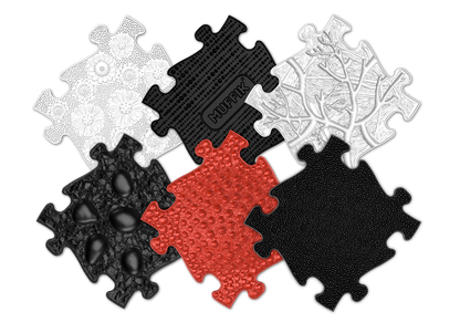 Tots Vision Puzzle Set play mats with mixed textures in black white red MUFFIK branding visible on Tampa Home & Garden Store