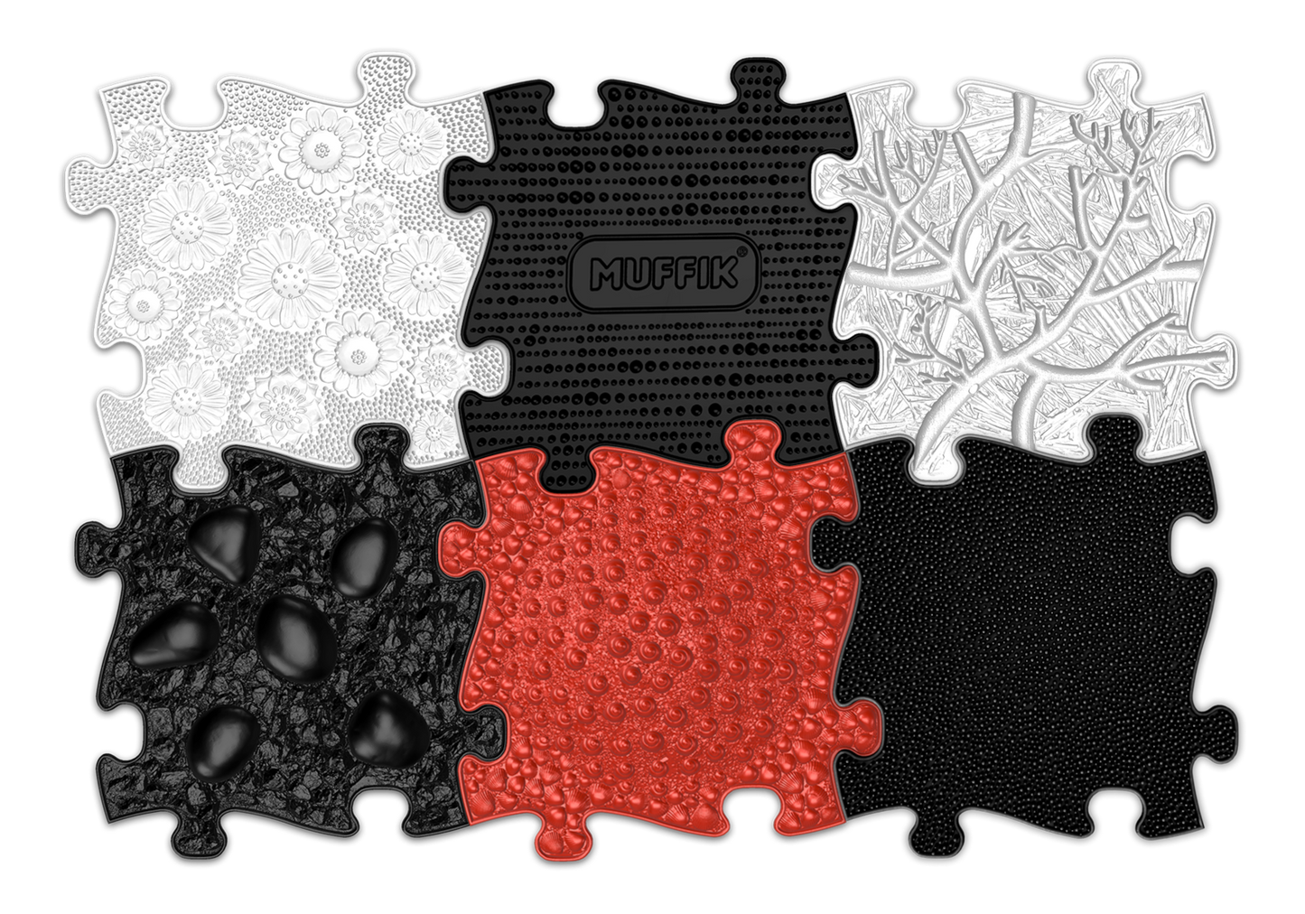 Tots Vision Puzzle Set play mats with floral white and red bubble textures MUFFIK logo on Tampa Home & Garden Store