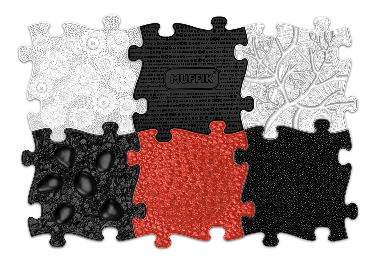 Tots Vision Puzzle Set play mats with floral white and red bubble textures MUFFIK logo on Tampa Home & Garden Store