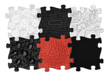 Tots Vision Puzzle Set play mats with floral white and red bubble textures MUFFIK logo on Tampa Home & Garden Store