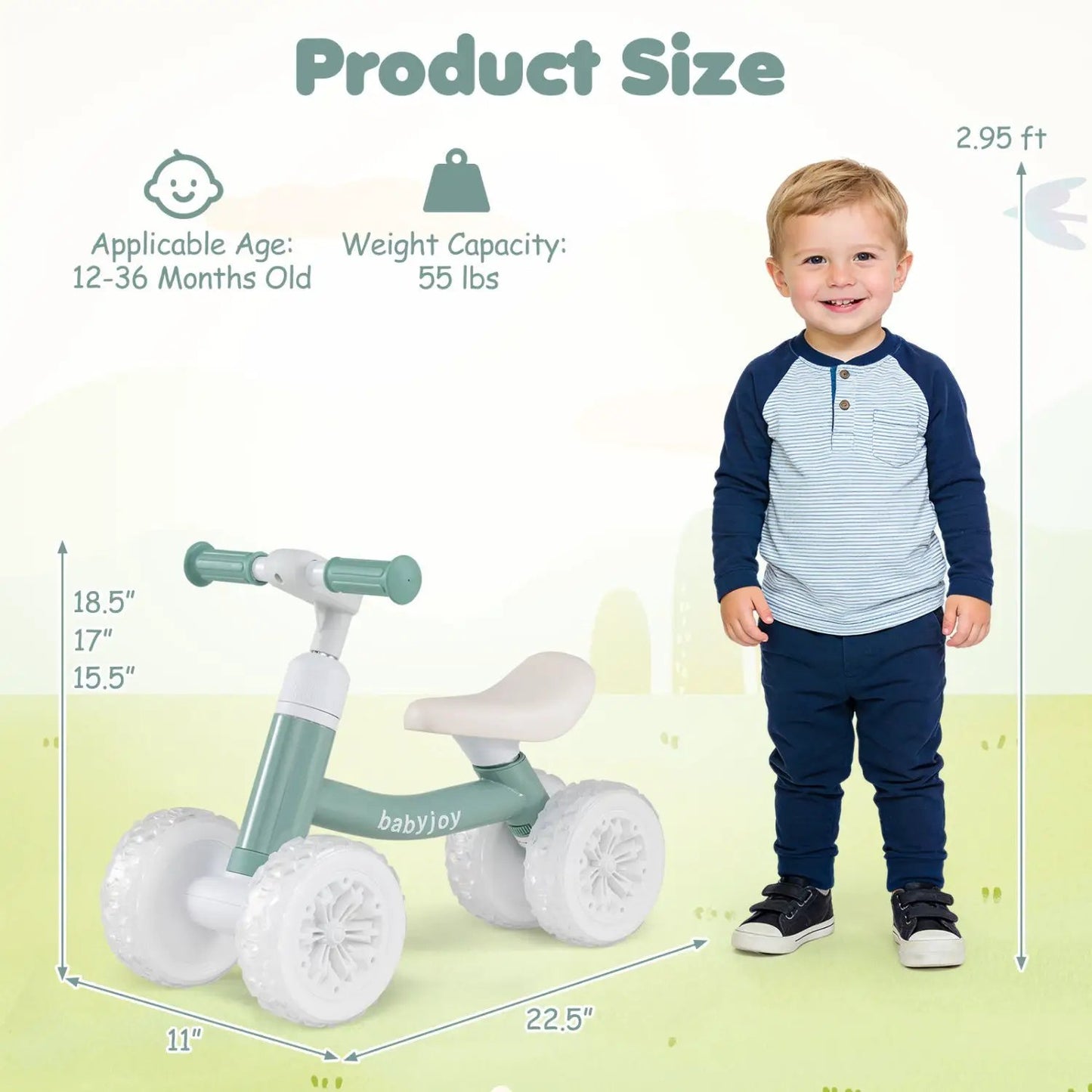 Baby Balance Bike with Adjustable Handlebar Seat