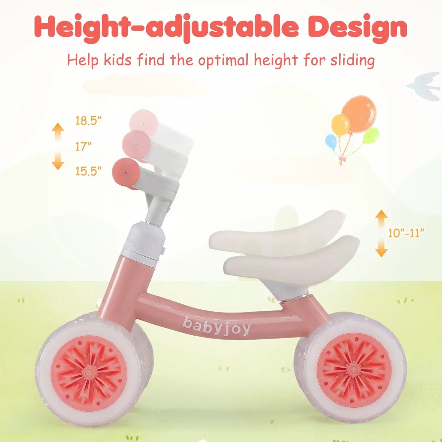 Baby Balance Bike with Adjustable Handlebar Seat