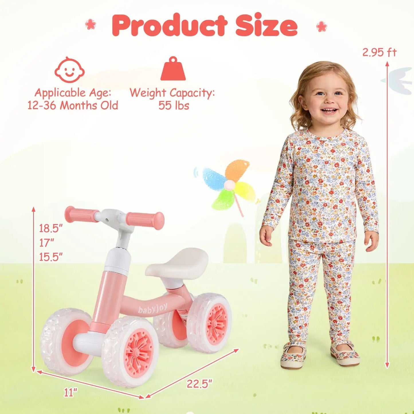 Baby Balance Bike with Adjustable Handlebar Seat