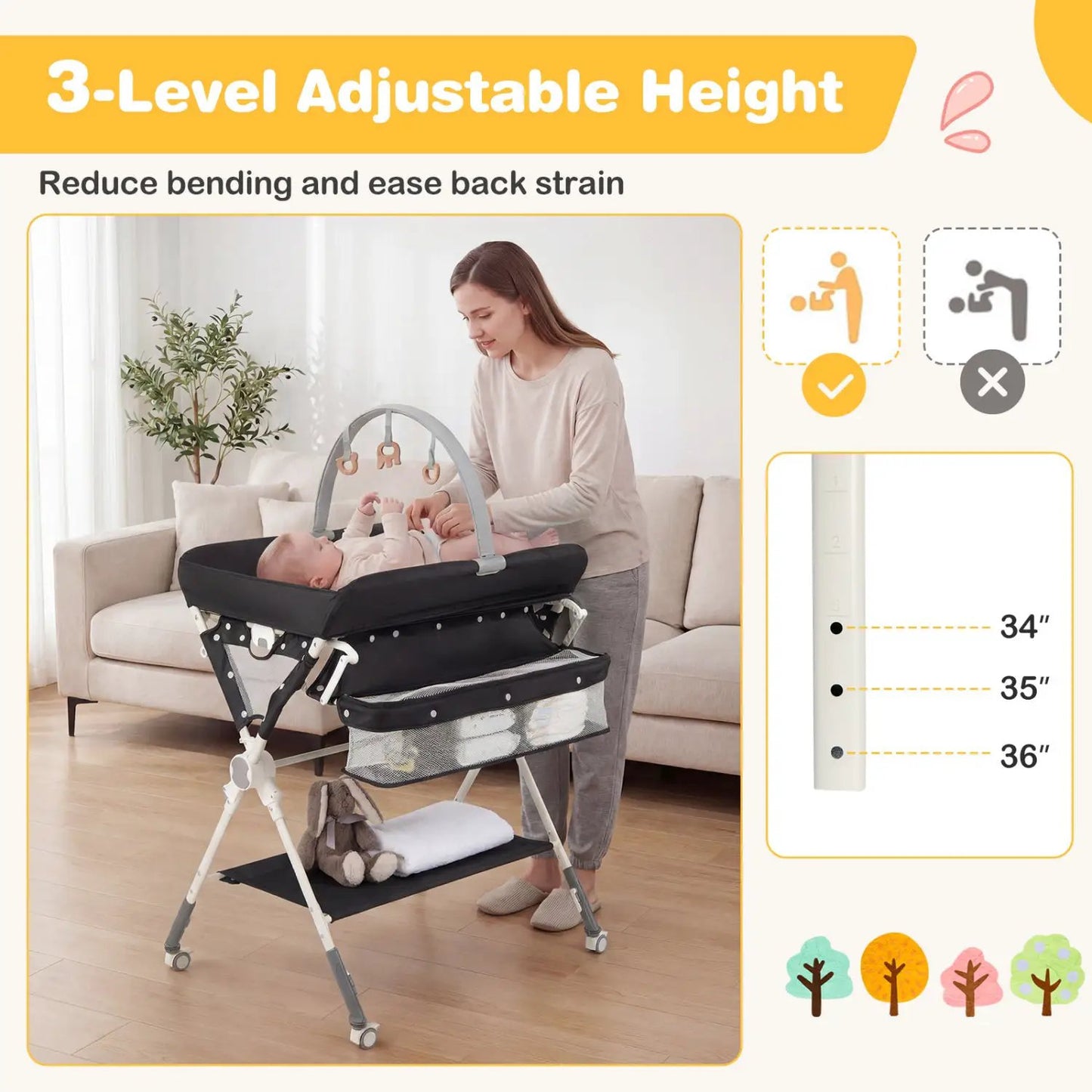 Foldable Baby Changing Table with Storage Bag