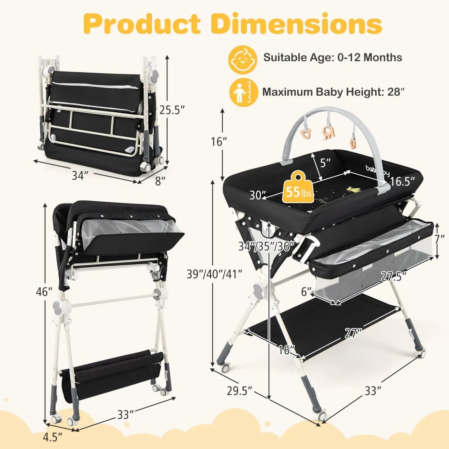 Foldable Baby Changing Table with Storage Bag