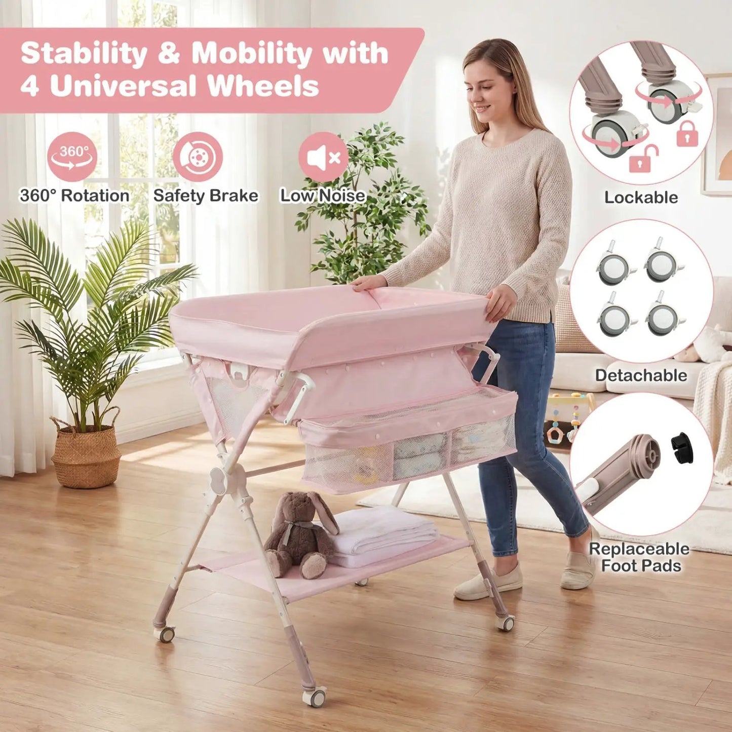 Foldable Baby Changing Table with Storage Bag